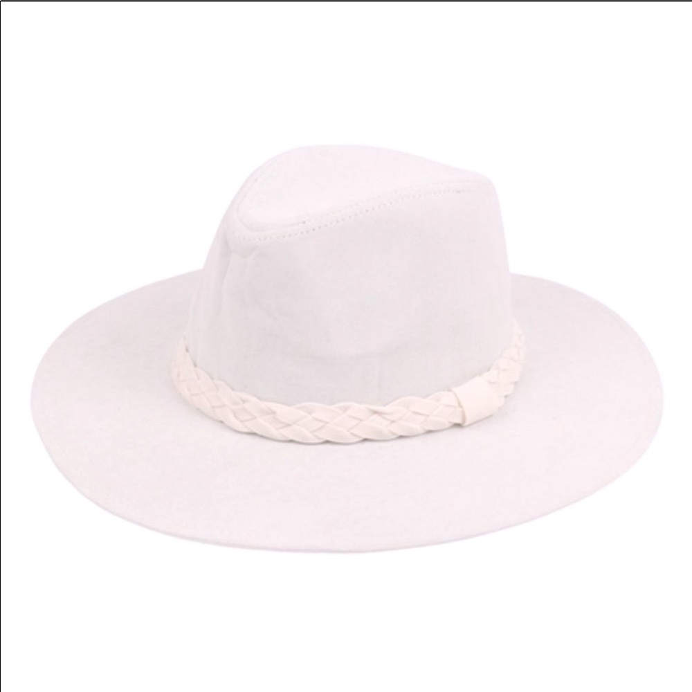 IVORY FASHION BRIM HAT WITH BRAIDED TIE